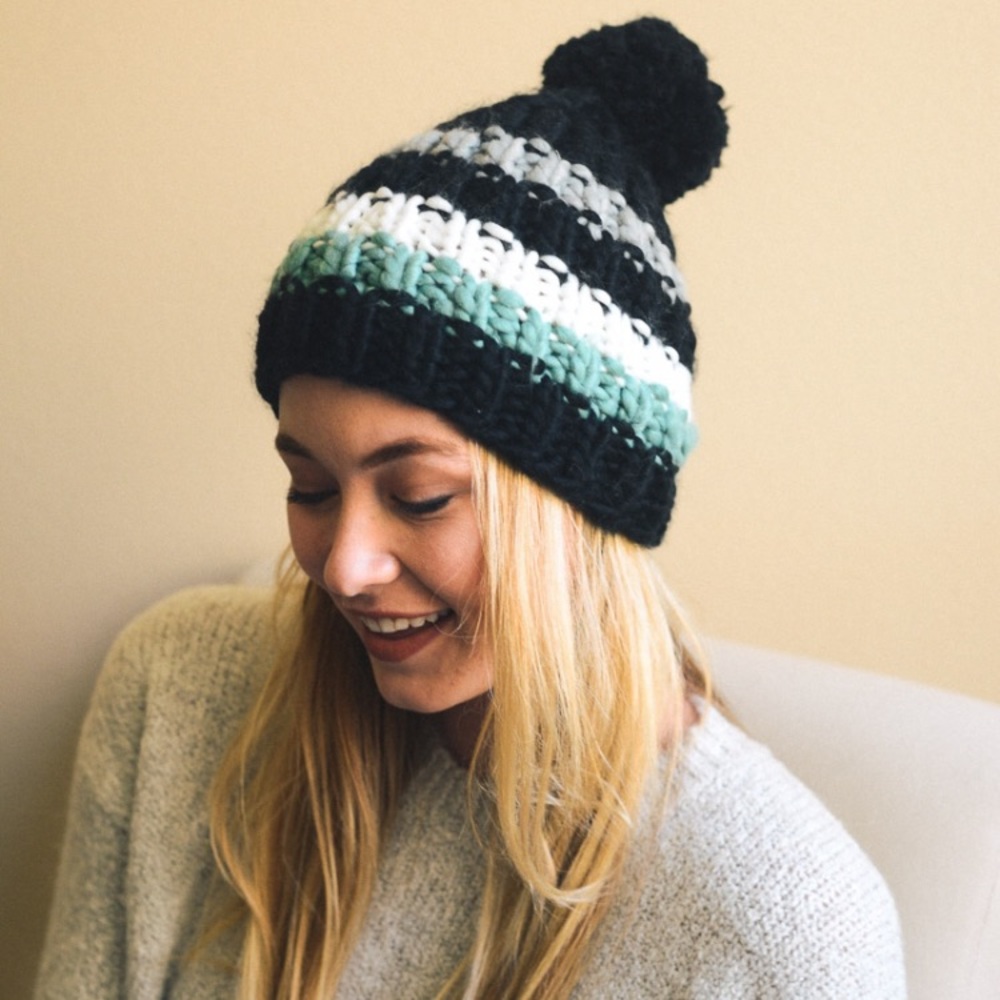JUST IN Striped Pom Beanie - Cap - Picture 3 of 5